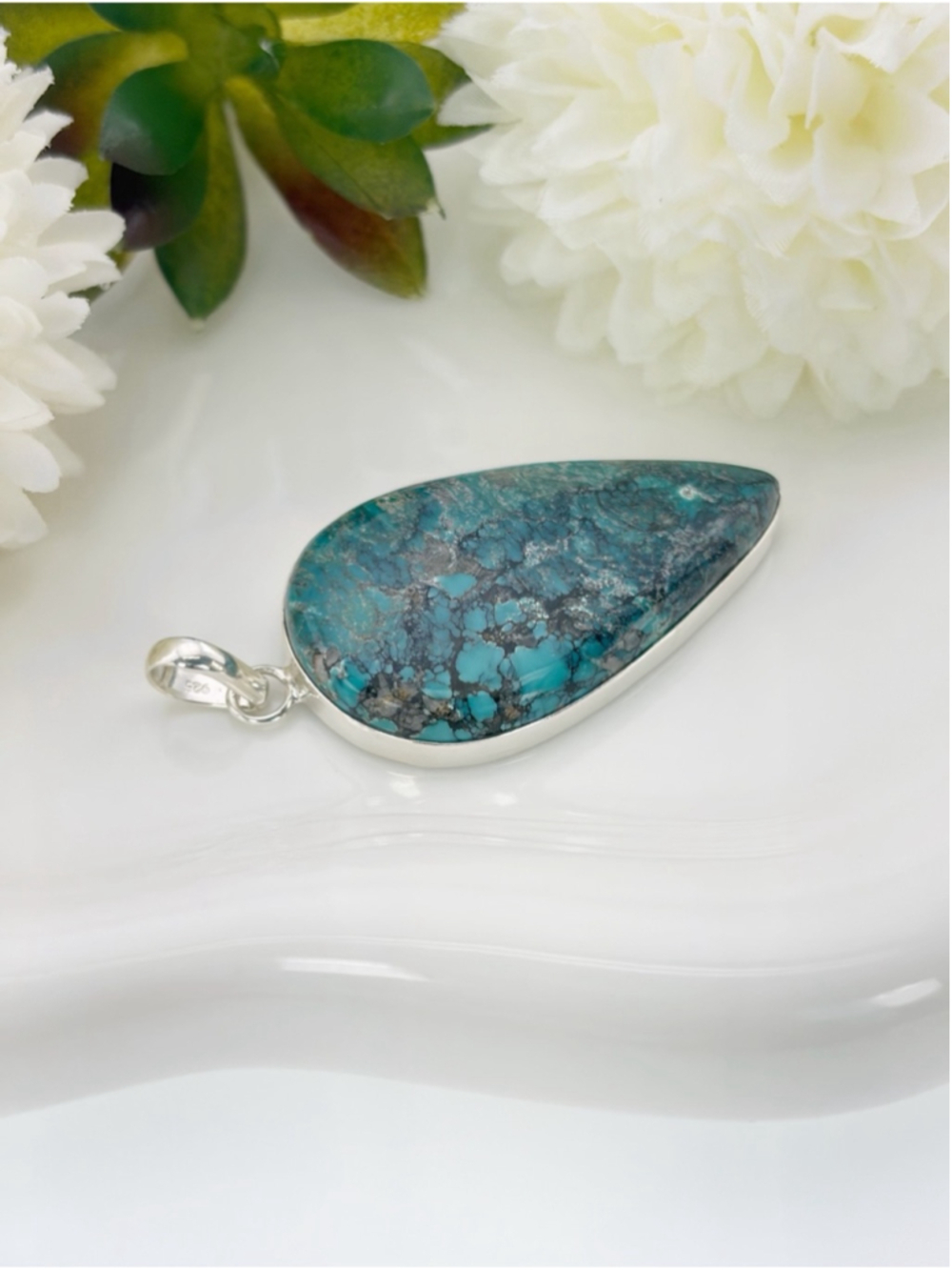 Large Sterling Silver 925 Southwest Turquoise Pendant Contemporary Handmade New - Picture 7 of 13